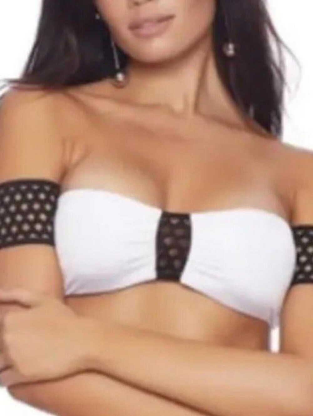 NWT Beach Bunny Hayden Off Shoulder White & Black Bikini Top Sz XL